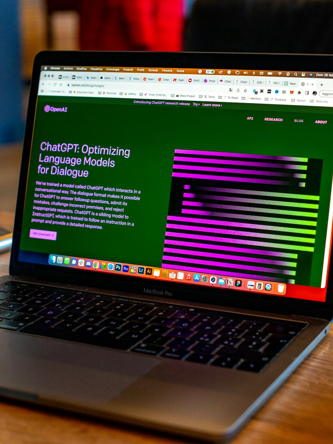 In this photograph captured by Emiliano Vittoriosi, a sleek Mac Book with an open window can be seen. The screen displays the homepage of ChatGPT, an AI language model, which is designed to facilitate communication and provide information to its users. Do you know what is Native Advertising? Check my service here: https://emilianovittoriosi.gumroad.com/l/native-advertising Reach your customers faster with my service!